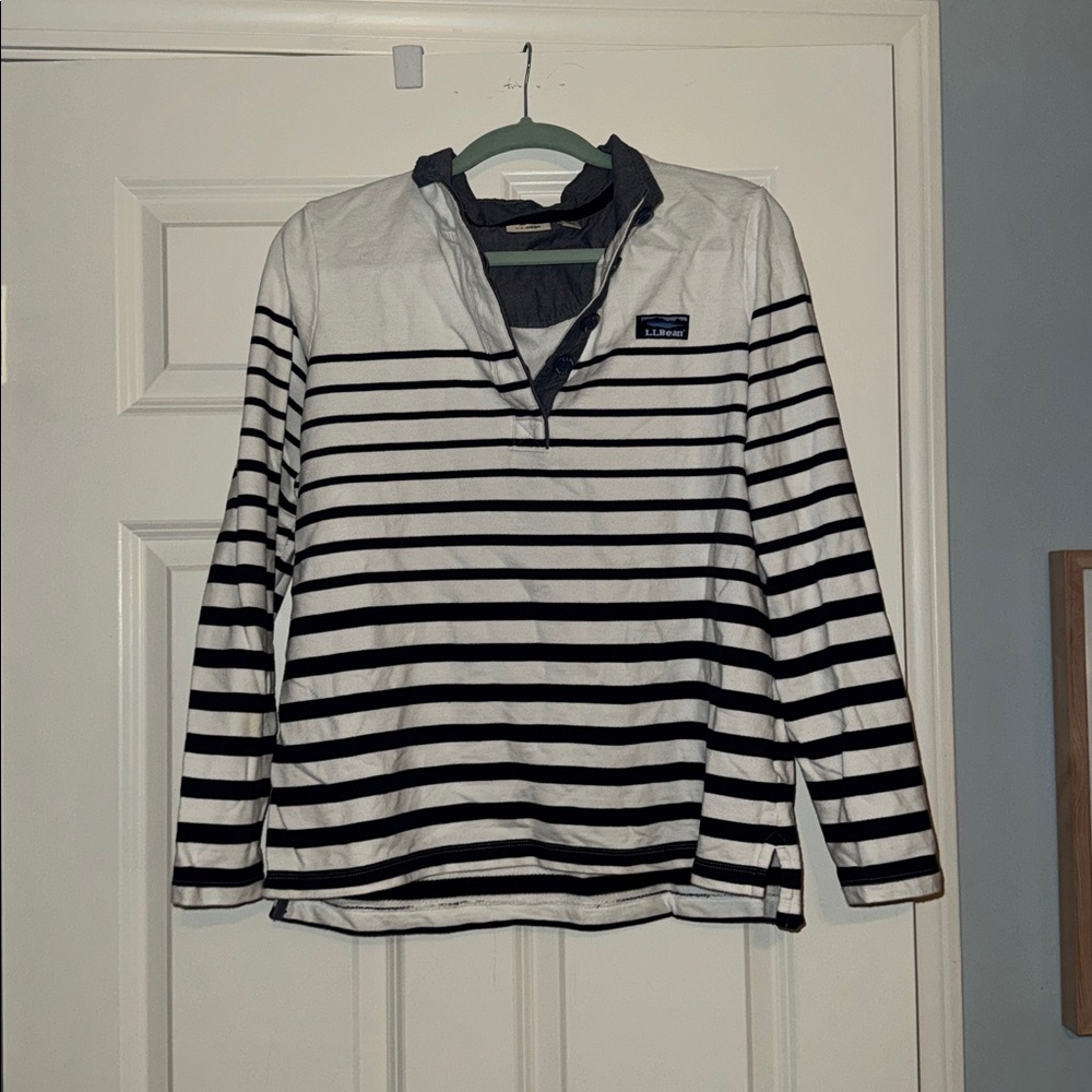 LL Bean Navy and White Striped Pullover